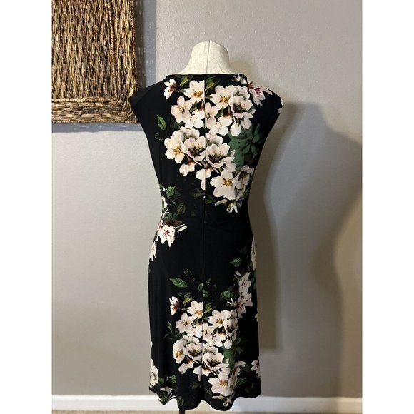 Ralph Lauren Dress 10 Black Pink Green Floral Washable Stretch Career Church - Picture 7 of 11